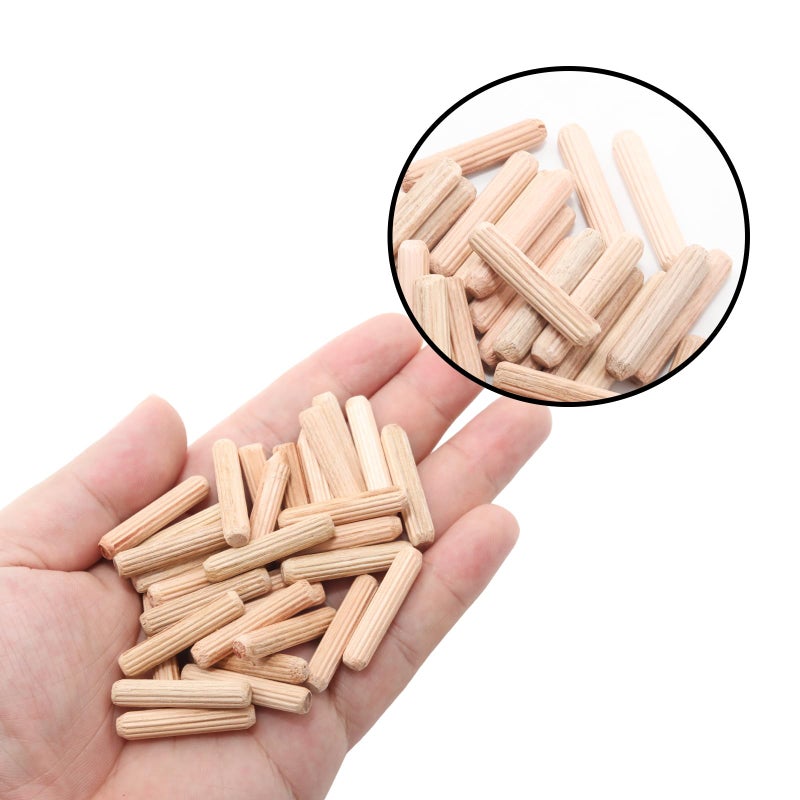 Adyoney 48Pcs 6mm x 30mm / 1/4 Inch x 1.18 Inch Wooden Dowel Pin Fluted Beveled Ends Wooden Pegs Support Shelves - Image 4